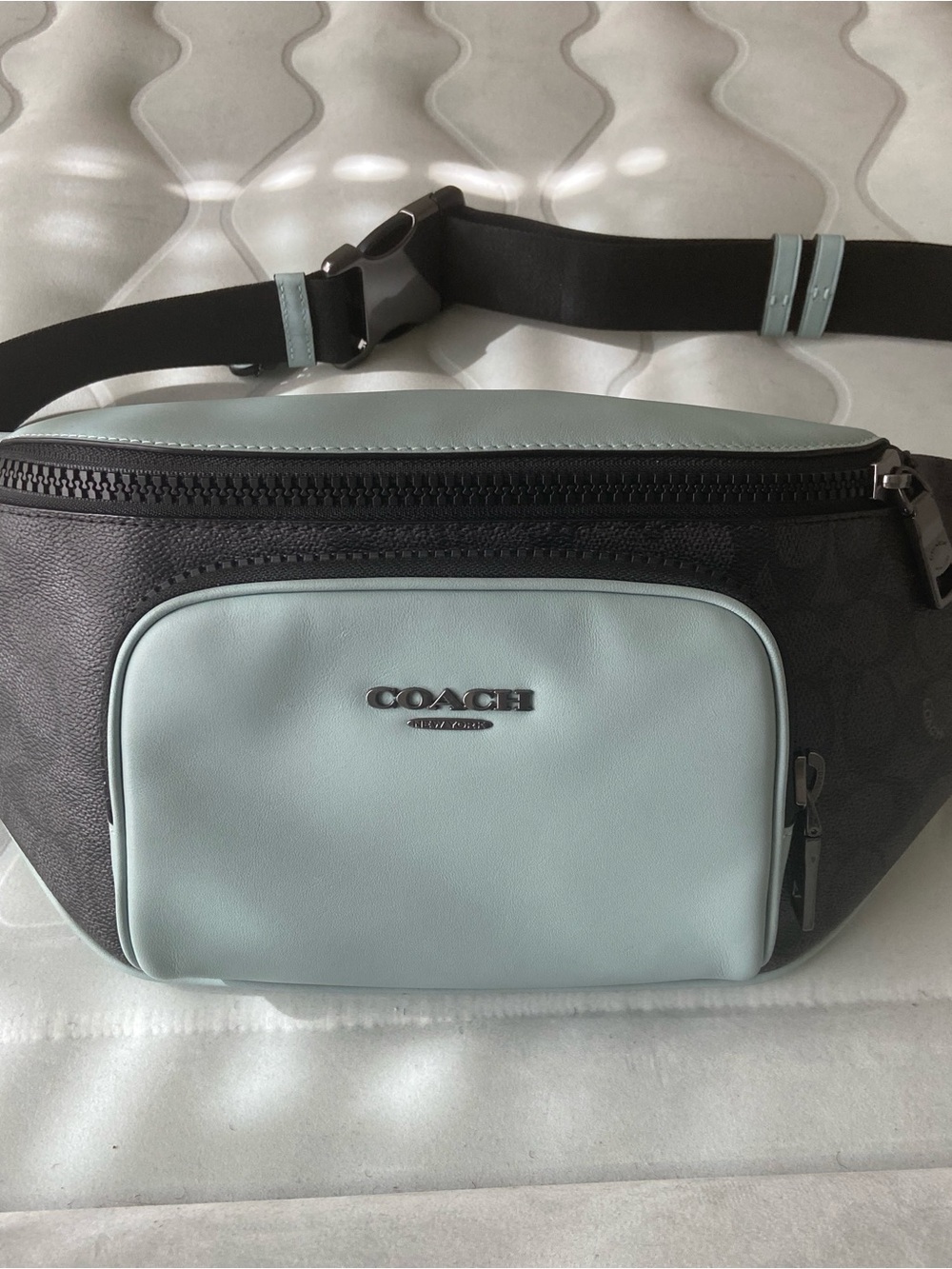 COACH Men's Signature Canvas Belt Bag in Light Blue and Black